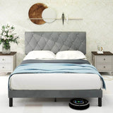 Velvet Upholstered Queen Platform Bed Frame With Headboard - Omega Lifestyles