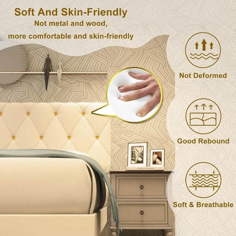 Velvet Upholstered Queen Platform Bed Frame With Headboard - Omega Lifestyles