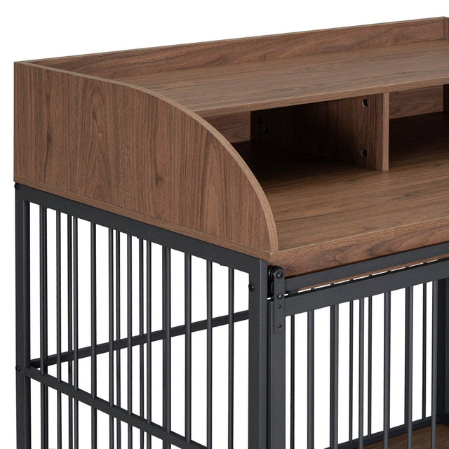 Furniture-Style Brown Engineered Wood Dog Crate With Wheels - Omega Lifestyles