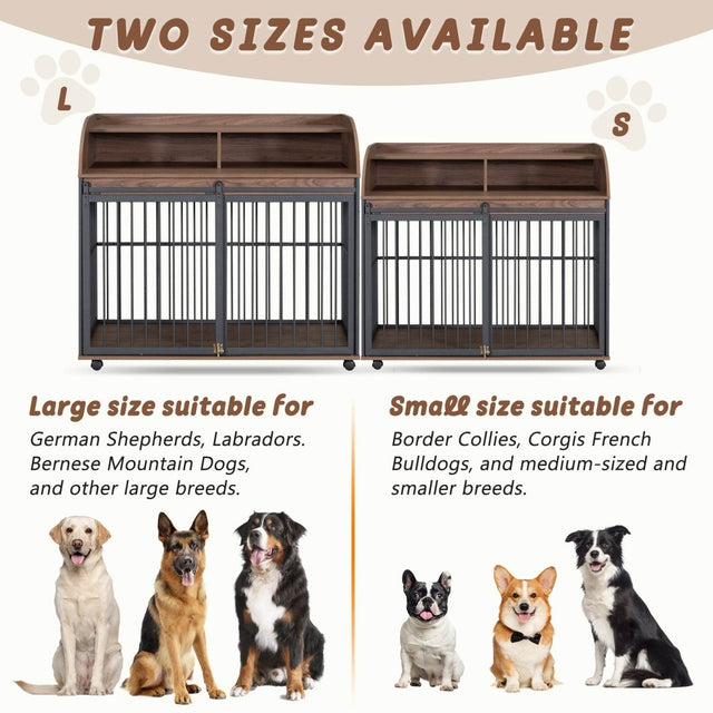 Furniture-Style Brown Engineered Wood Dog Crate With Wheels - Omega Lifestyles
