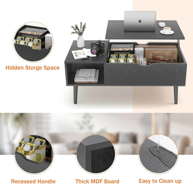 Adjustable Lift Top Living Room Coffee Table With Storage - Omega Lifestyles
