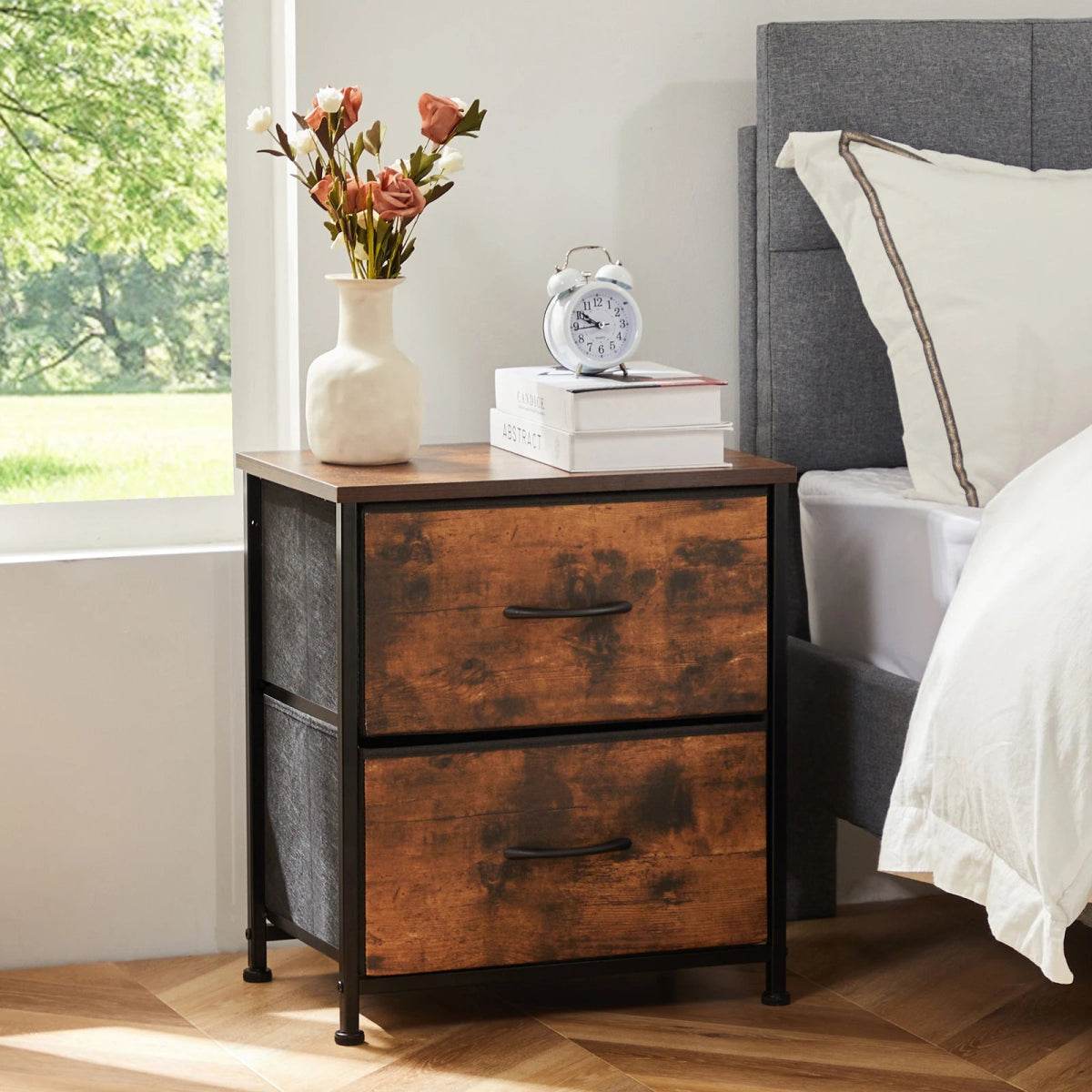 Minimalist Modern Multipurpose Nightstand With Fabric Drawers - Omega Lifestyles
