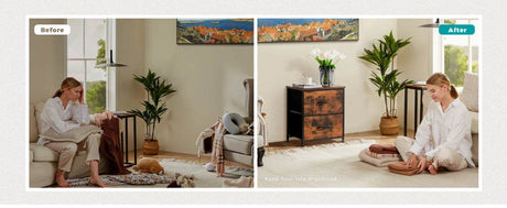 Minimalist Modern Multipurpose Nightstand With Fabric Drawers - Omega Lifestyles