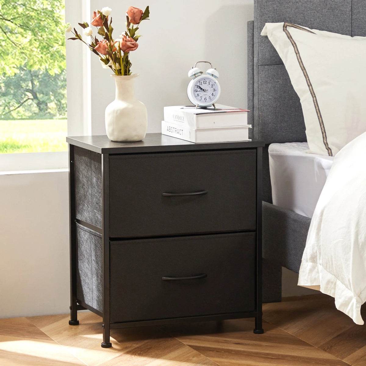 Minimalist Modern Multipurpose Nightstand With Fabric Drawers - Omega Lifestyles