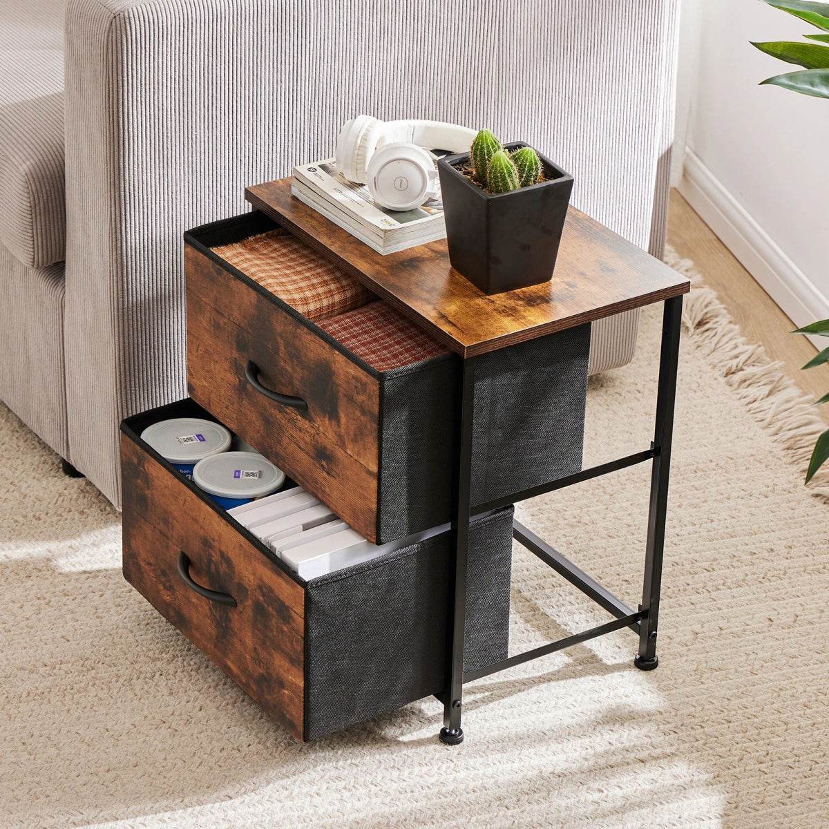 Minimalist Modern Multipurpose Nightstand With Fabric Drawers - Omega Lifestyles