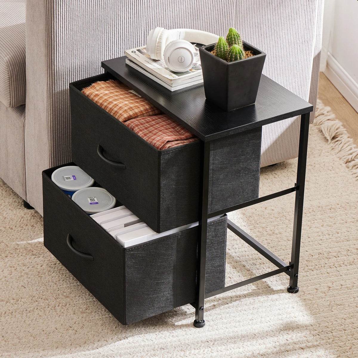 Minimalist Modern Multipurpose Nightstand With Fabric Drawers - Omega Lifestyles