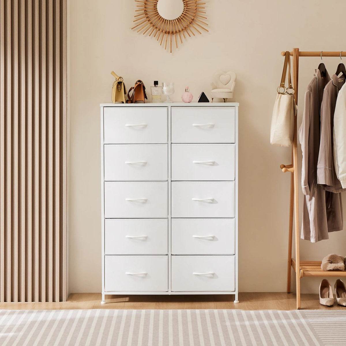 Multifunction Fabric Dresser With 10 Drawers Storage Cabinet - Omega Lifestyles