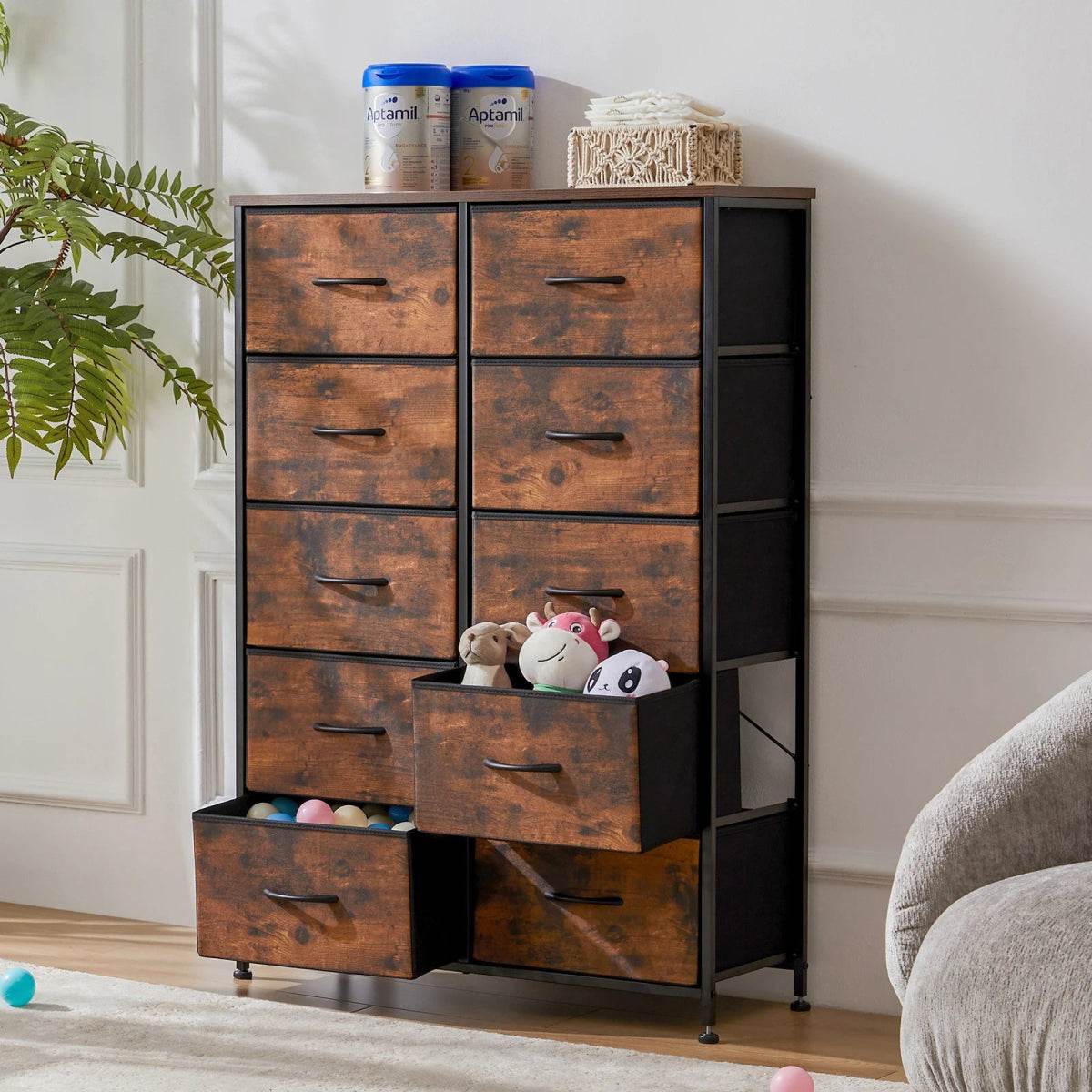 Multifunction Fabric Dresser With 10 Drawers Storage Cabinet - Omega Lifestyles