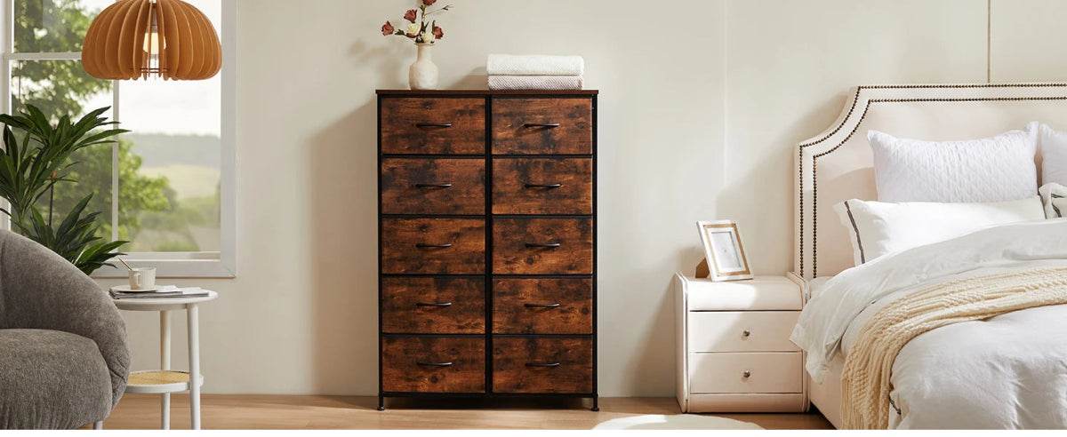 Multifunction Fabric Dresser With 10 Drawers Storage Cabinet - Omega Lifestyles