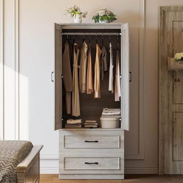Freestanding Wooden Wardrobe Armoire With Doors Drawers - Omega Lifestyles