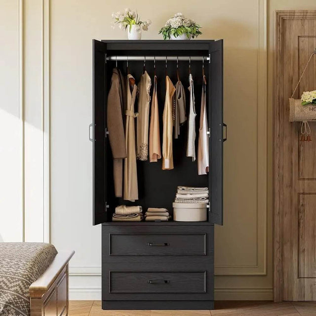Freestanding Wooden Wardrobe Armoire With Doors Drawers - Omega Lifestyles