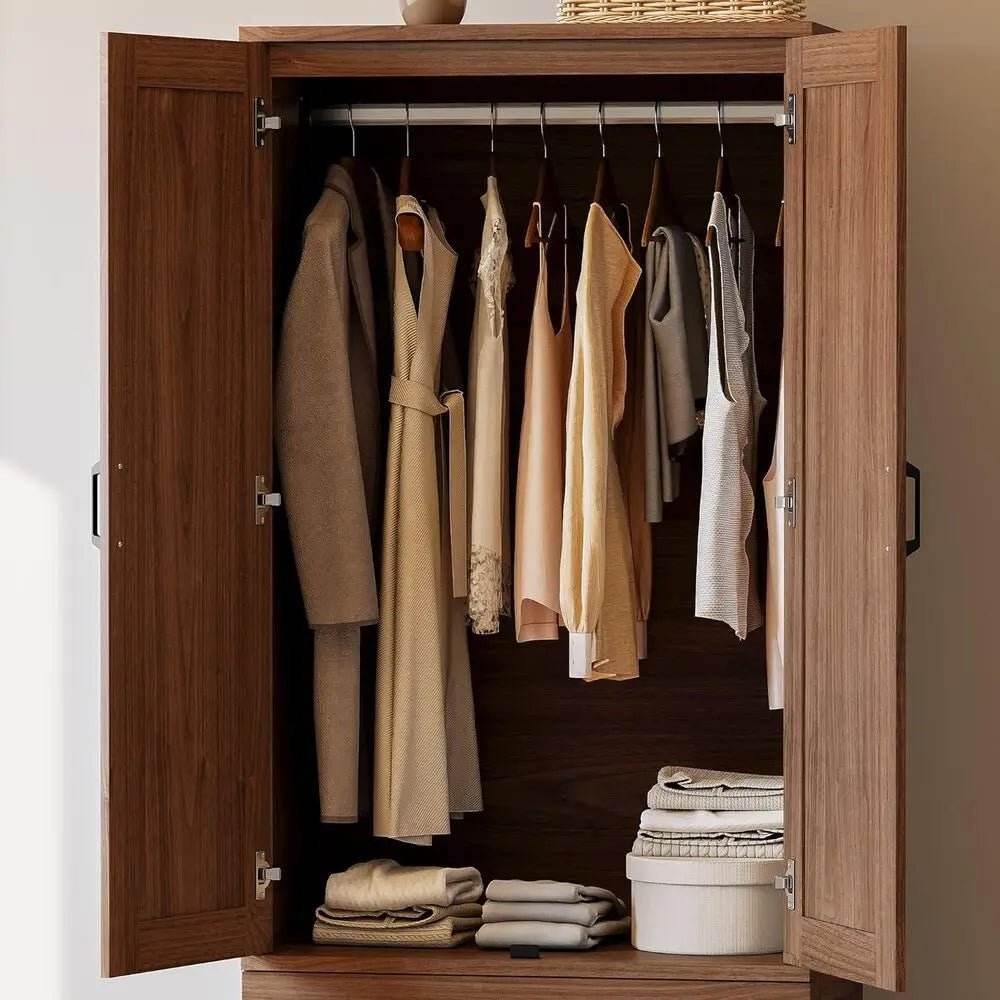 Freestanding Wooden Wardrobe Armoire With Doors Drawers - Omega Lifestyles