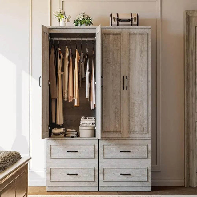 Freestanding Wooden Wardrobe Armoire With Doors Drawers - Omega Lifestyles