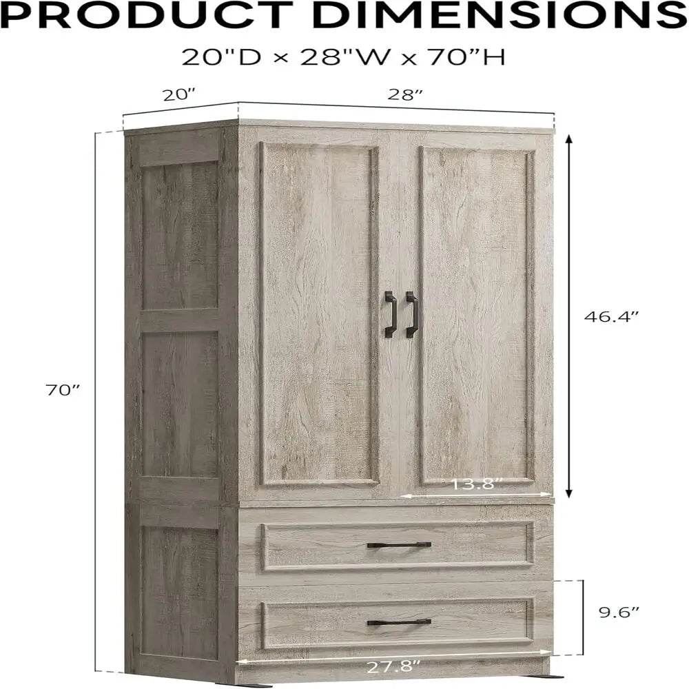 Freestanding Wooden Wardrobe Armoire With Doors Drawers - Omega Lifestyles
