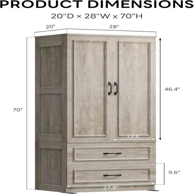 Freestanding Wooden Wardrobe Armoire With Doors Drawers - Omega Lifestyles