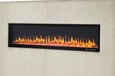 King Velvet Upholstered Wood Bed Frame With Fireplace Display - Lizelle - Omega Lifestyles