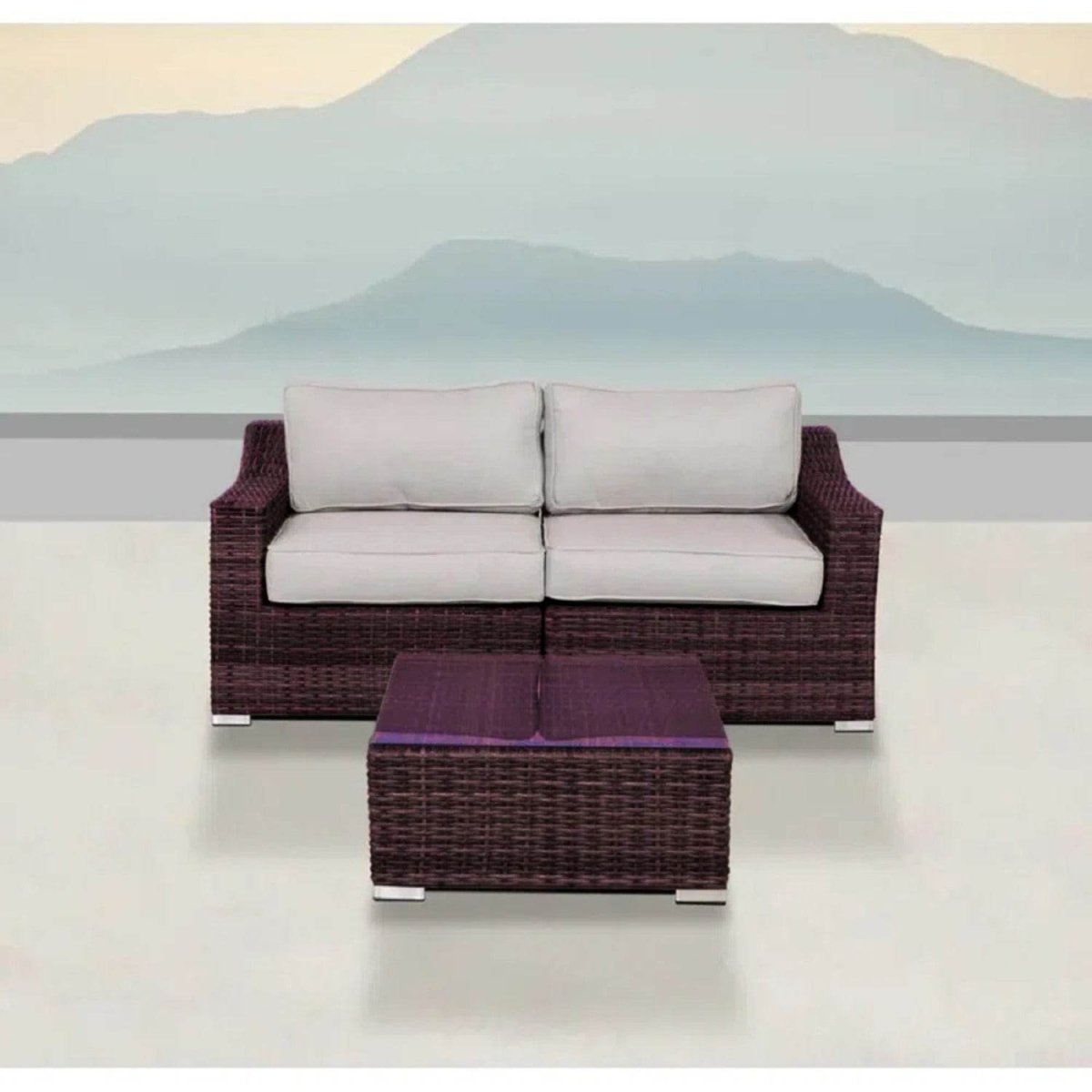 All - Weather Wicker 3 - Piece Outdoor Loveseat Conversation Set - LSI - Omega Lifestyles