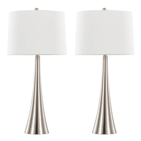 Set Of 2 Contemporary Brushed Nickel Linen Table Lamps - Omega Lifestyles