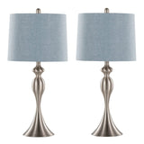 Set Of 2 Contemporary Brushed Nickel Table Lamps With Linen Shade - Sleep Galleria