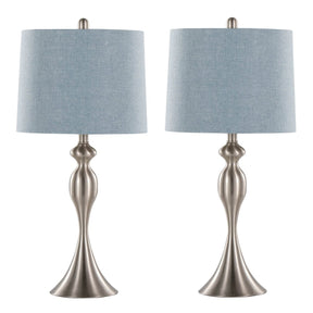 Set Of 2 Contemporary Brushed Nickel Table Lamps With Linen Shade - Omega Lifestyles