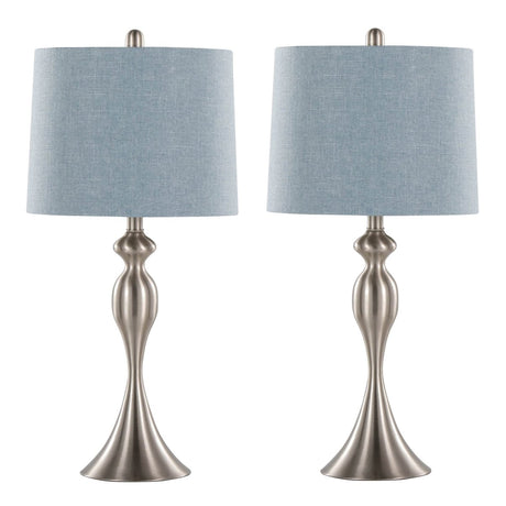 Set Of 2 Contemporary Brushed Nickel Table Lamps With Linen Shade - Sleep Galleria