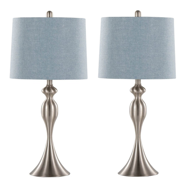 Set Of 2 Contemporary Brushed Nickel Table Lamps With Linen Shade - Sleep Galleria