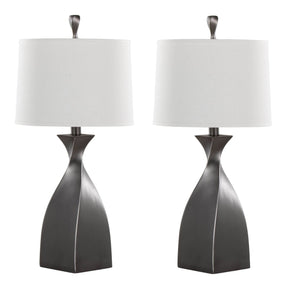 Set Of 2 Contemporary Grey Slate Table Lamps With Linen Shade - Omega Lifestyles