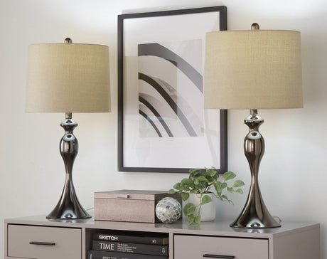 Set Of 2 Contemporary Gun Metal Table Lamps With Linen Shade - Sleep Galleria