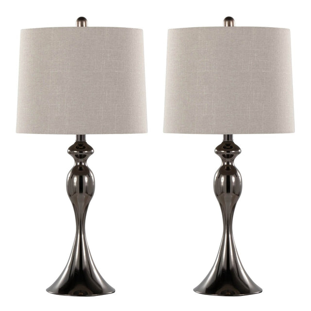 Set Of 2 Contemporary Gun Metal Table Lamps With Linen Shade - Sleep Galleria