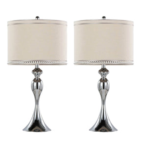 Set Of 2 Contemporary Polished Chrome Linen Table Lamps - Omega Lifestyles