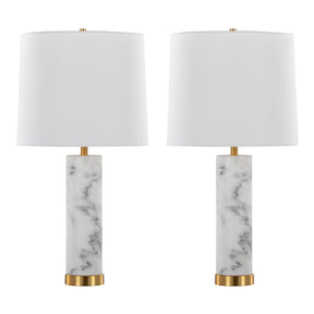 Set Of 2 Marble Base Brass Accent Table Lamps - Omega Lifestyles