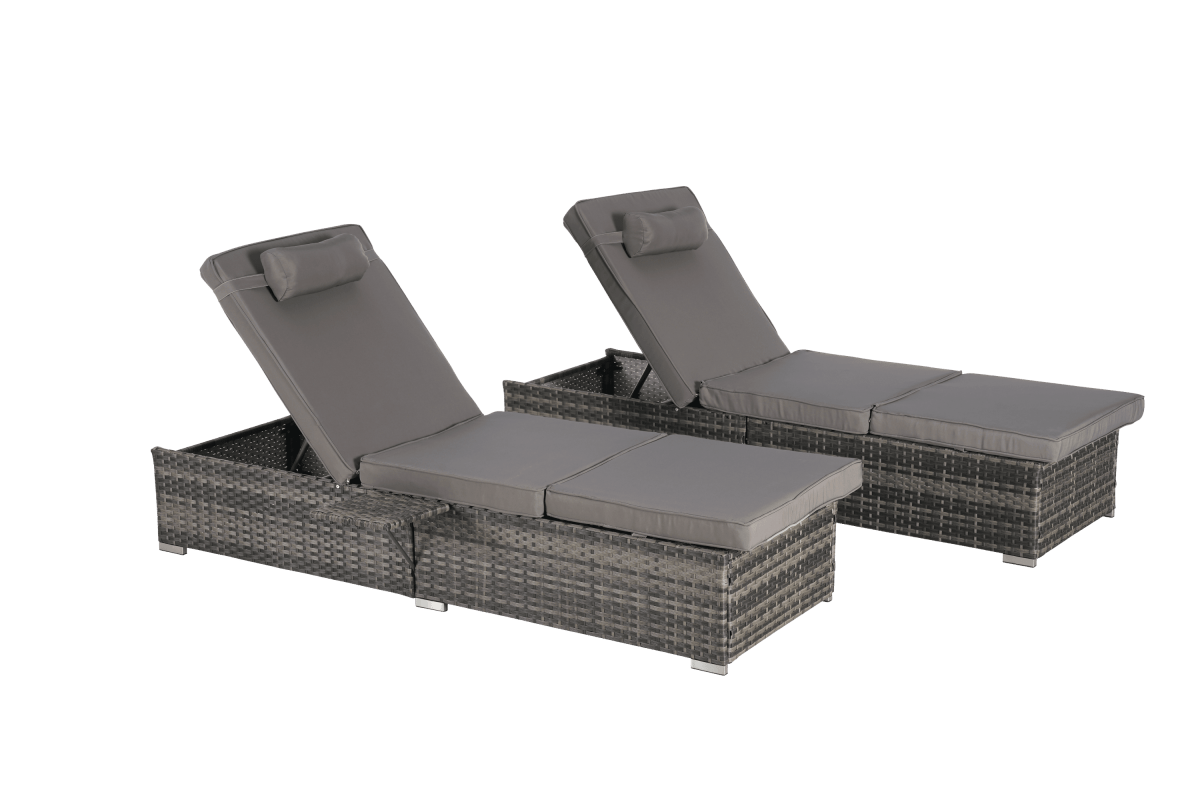 2-Piece Outdoor Adjustable Rattan Chaise Lounge Chair Set - Omega Lifestyles