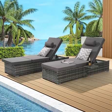 2-Piece Outdoor Adjustable Rattan Chaise Lounge Chair Set - Omega Lifestyles