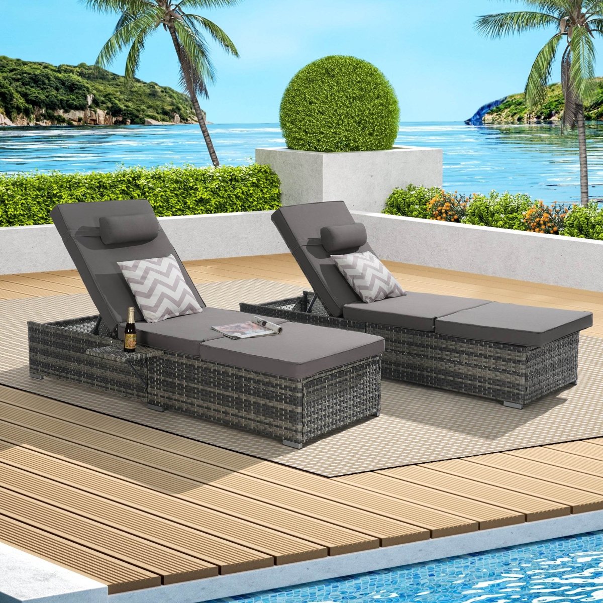 2-Piece Outdoor Adjustable Rattan Chaise Lounge Chair Set - Omega Lifestyles