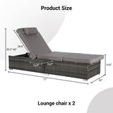 2-Piece Outdoor Adjustable Rattan Chaise Lounge Chair Set - Omega Lifestyles