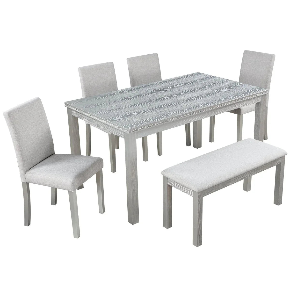 6-Piece Solid Wood Dining Table Set With Upholstered Bench - Omega Lifestyles