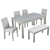 6-Piece Solid Wood Dining Table Set With Upholstered Bench - Omega Lifestyles