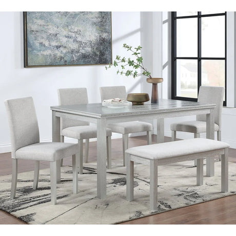 6-Piece Solid Wood Dining Table Set With Upholstered Bench - Omega Lifestyles
