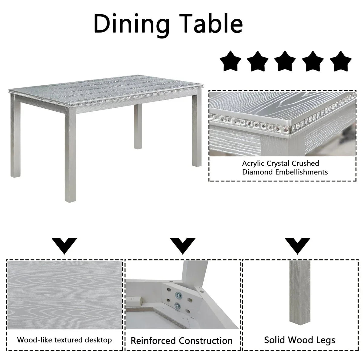 6-Piece Solid Wood Dining Table Set With Upholstered Bench - Omega Lifestyles