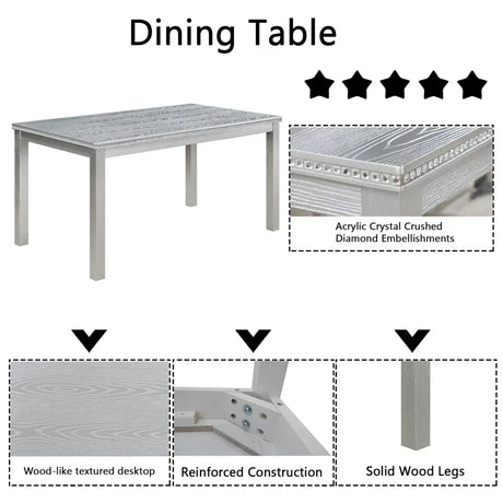 6-Piece Solid Wood Dining Table Set With Upholstered Bench - Omega Lifestyles