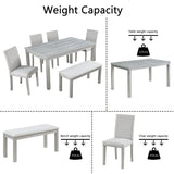 6-Piece Solid Wood Dining Table Set With Upholstered Bench - Omega Lifestyles