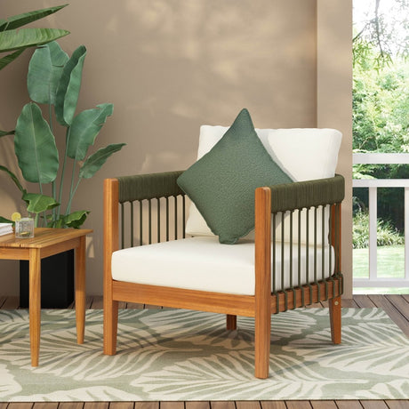 Acacia Wood Outdoor Club Chair With Handwoven Rope - Sleep Galleria