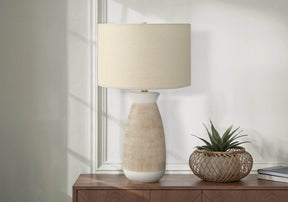 Contemporary Ceramic Table Lamp With Beige Linen Shade - Omega Lifestyles