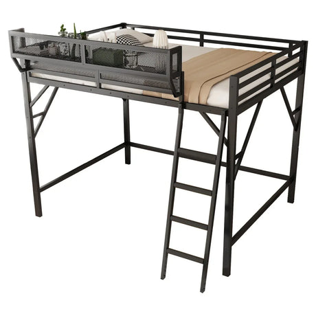 Full Metal Full Size Loft Bed With Ladder And Storage Shelves - Omega Lifestyles