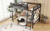 Full Metal Full Size Loft Bed With Ladder And Storage Shelves - Omega Lifestyles