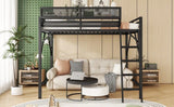 Full Metal Full Size Loft Bed With Ladder And Storage Shelves - Omega Lifestyles