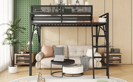 Full Metal Full Size Loft Bed With Ladder And Storage Shelves - Omega Lifestyles