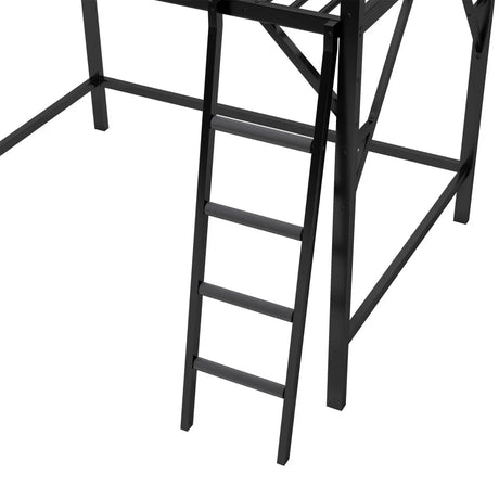 Full Metal Full Size Loft Bed With Ladder And Storage Shelves - Omega Lifestyles