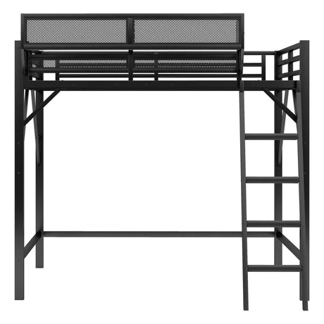 Full Metal Full Size Loft Bed With Ladder And Storage Shelves - Omega Lifestyles