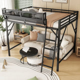 Full Metal Full Size Loft Bed With Ladder And Storage Shelves - Omega Lifestyles